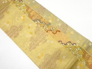 縞に草花・若松模様織り出し　袋帯